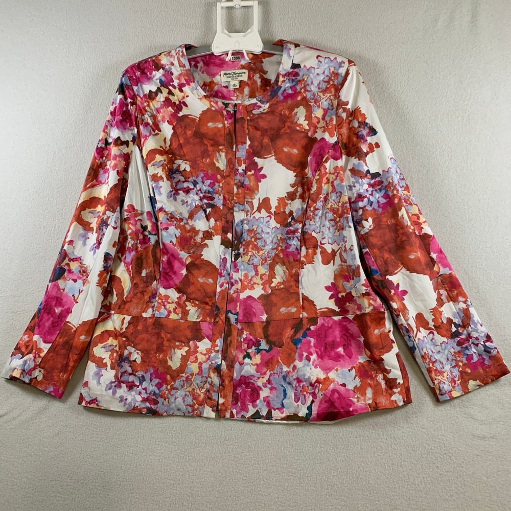 Norm Thompson Women's XL Multicolor Zip‎ Front Floral Jacket Blazer Cotton Blend